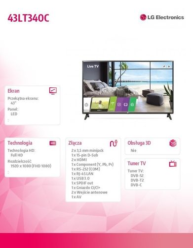 Telewizor LG Electronics 43" Full HD 43LT340C na Arena.pl