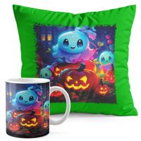 ZESTAW KUBEK + PODUSZKA ZIELONA - HALLOWEEN