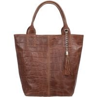 VERA PELLE torebka damska skórzana shopper kroko z saszetką V524 brązowa