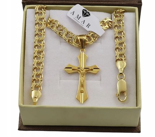 ZŁOTY PEŁNY ŁAŃCUSZEK MĘSKI GARIBALDI Z KRZYŻYKIEM PR 925 585 GRAWER GRATIS na Arena.pl