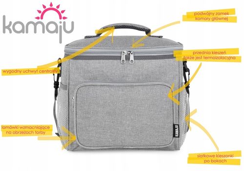 SOLIDNA TORBA TERMICZNA NA LUNCH PIKNIK 2 KOMORY + KIESZENIE PASEK SZARA na Arena.pl