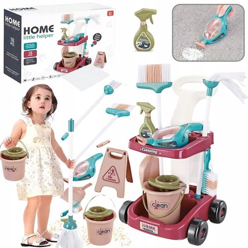 Zestaw do Sprzątania Czyszczenia dla Dzieci Wózek Mop Odkurzacz Miotła 16el na Arena.pl