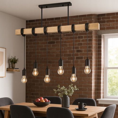 LAMPA WISZĄCA DREWNIANA LOFT LED 6XE27 ŻYRANDOL CZARNA na Arena.pl