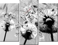 90CM 70 ZEGAR 3 ELEM BIAŁE DMUCHAWCE SZARYM TLE SCIENNY DRUK