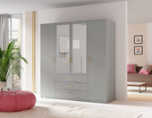 Szafa 4- Drzwiowa z Szufladami i Lustrem 4D3SZ 200cm Szara LISA MX-3 Kolory