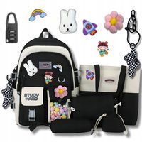 PLECAK SZKOLNY MŁODZIEŻOWY DLA PIÓRNIK TORBA BRELOK CZARNY A4 ZESTAW 5w1