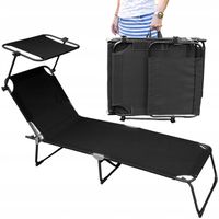 SKŁADANY LEŻAK OGRODOWY Z ZADASZENIEM z daszkiem FOTEL PLAŻOWY leżanka