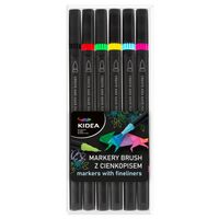 markery brush z cienkopisem 6 kolorów kidea