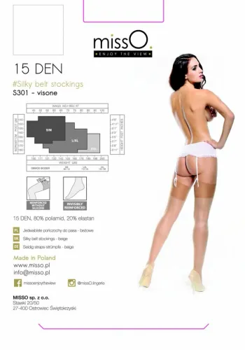 misso s301 pończochy do pasa beżowe s/m - cienka, wytrzymała dzianina na Arena.pl