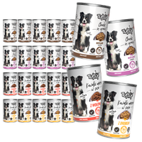MOKRA KARMA DLA PSA TufTuf puszka kawałki mięsne MIX SMAKÓW ZESTAW 24x415g