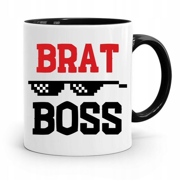 Kubek Czarny Prezent Dla Brata Braciszka Brat Boss Z Nadrukiem Ze Zdjęciem zdjęcie 1