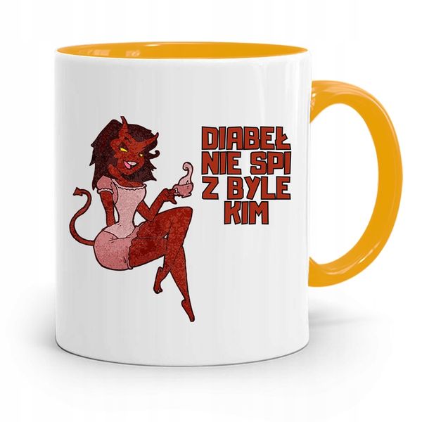 Kubek Żółty Dla Chłopaka Diabeł Nie Śpi Z Byle Kim Z Nadrukiem Ze Zdjęciem zdjęcie 1