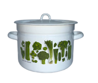 GARNEK EMALIOWANY Z POKRYWKĄ NET-POL BIAŁY WARZYWA ZIELONE 26 CM 9 L