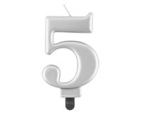 ŚWIECZKA URODZINOWA CYFERKA 5 METALIK SREBRNA 8CM GODAN