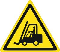 Znak Ostrzeżenie przed urządzeniami transportu poziomego grawerowana 10x10