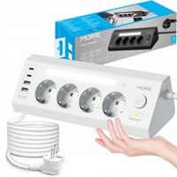 listwa zasilająca narożna 4xAC 2x USB-A 2x USB-C, lampa nocną, wyłącznik 2M