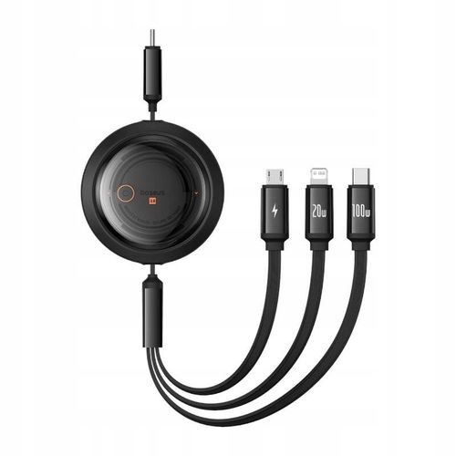 Kabel USB Baseus Free2Draw Retractable Cable 3in1 100W 1,1m black na Arena.pl
