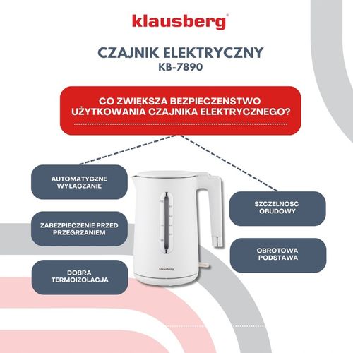 Czajnik elektryczny Klausberg KB-7890 1.7L stal 304 biały filtr 2200W na Arena.pl