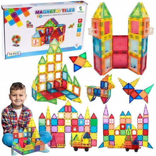 DUŻE KLOCKI MAGNETYCZNE KONSTRUKCYJNE KAFELKI 70 el Rainbow Magnetic Tiles na Arena.pl