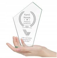 Prezent Podziękowanie Statuetka Szklana z Grawerem Puchar Trofeum