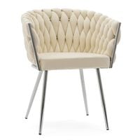 Welurowe Krzesło Z Przeplatanym Oparciem ROSA CHROME Beżowe Srebrne Nogi
