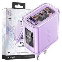 acefast ładowarka gan 65w 3 porty (1xusb, 2xusb c) fioletowa (a45)