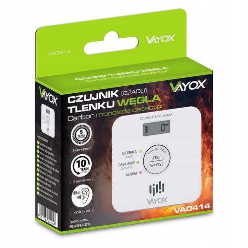 CZUJNIK CZADU DETEKTOR TLENKU WĘGLA WYKRYWACZ 10LAT ŻYWTONOŚCI 85db na Arena.pl