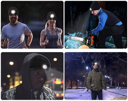 Czapka Zimowa z Latarką Lampką Czołową LED Ładowanie USB Ciepła Czarna na Arena.pl