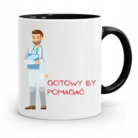 Kubek Czarny Prezent Dla Doktora Gotowy By Pomagać Z Nadrukiem Ze Zdjęciem