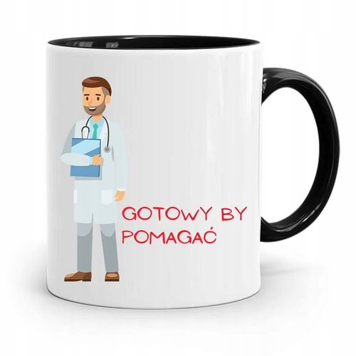 Kubek Czarny Prezent Dla Doktora Gotowy By Pomagać Z Nadrukiem Ze Zdjęciem na Arena.pl