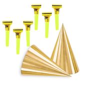 Zestaw akcesoriów czapeczki, gwizdki - złote