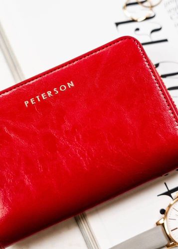 kompaktowy portfel damski ze skóry naturalnej w odcieniu krwistej na Arena.pl