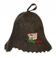 SAUNA KAPELUSZ - CZAPKA DO SAUNY 100% WEŁNA OWCZA SZARA Z LOGO