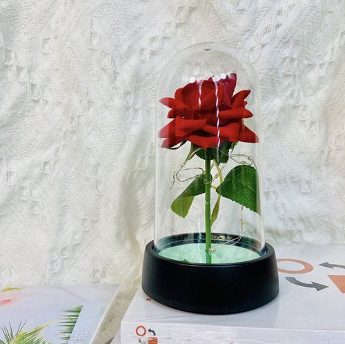 Wieczna róża kwiat czerwona dekoracyjna na prezent w kopule z lampkami LED na Arena.pl