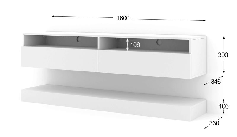 Szafka RTV DUO 160 cm wisząca biały mat zdjęcie 3