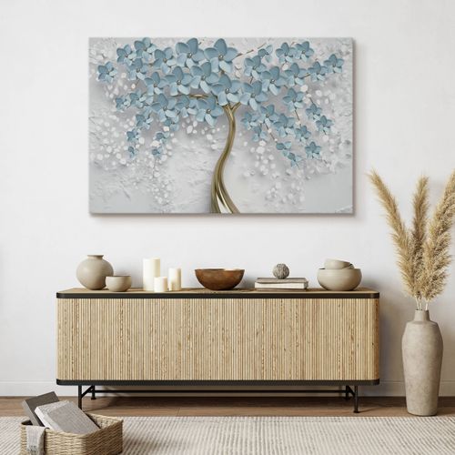 Obraz Na Płótnie Abstrakcyjne Drzewo Z Niebieskimi Kwiatami 100cm x 70cm na Arena.pl