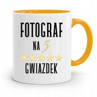 Kubek Żółty Fotografa Fotograf Na 5 Gwiazdek Z Nadrukiem Ze Zdjęciem