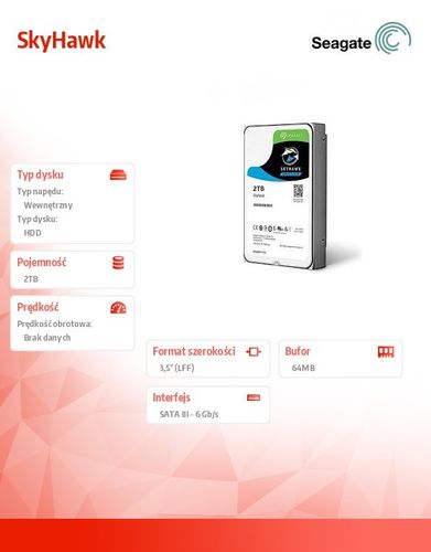 Seagate SkyHawk 2TB 3,5'' 64MB ST2000VX008 na Arena.pl