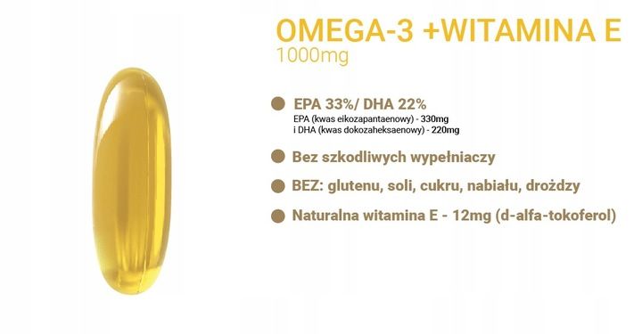 OMEGA 3 Forte 1000mg + WIT. E Olej Rybi 330 EPA 220 DHA KWASY Fish 90 kap zdjęcie 4