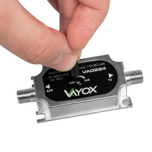 WZMACNIACZ ANTENOWY REGULOWANY 15-30dB SYGNAŁU DVB-T2 4K MOCNY VAYOX na Arena.pl