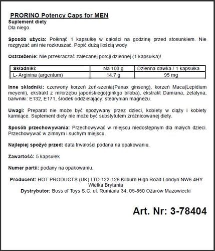 Supl.diety PRORINO Men  5pcs black line Potency Caps na Arena.pl