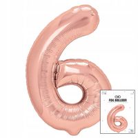 BALON FOLIOWY CYFRĄ CYFERKA 6 ROSE GOLD NA IMPREZE URODZINOWĄ 40cm