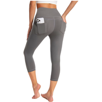 Legginsy damskie 3/4 do jogi sportowe wysoki stan szare z kieszeniami L