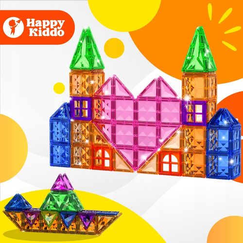 Klocki magnetyczne konstrukcyjne budowlane edukacyjne duży zamek 112 elemen na Arena.pl