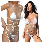 Bikini strój kąpielowy kostium wiązany biały dwuczęściowy plaża do opalania