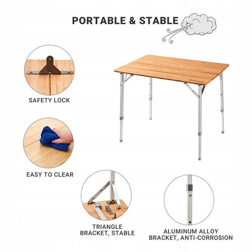 King Camp Stół kempingowy z bambusowym blatem 100 x 65 cm na Arena.pl