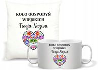 Zestaw PODUSZKA + KUBEK KGW koło gospodyń wiejskich z nadrukiem nazwą