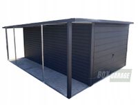 GARAŻ BLASZANY 3m x 5m + wiata 1m. - spad tył - Brama uchylna - antracyt grafit BOX13 3x5