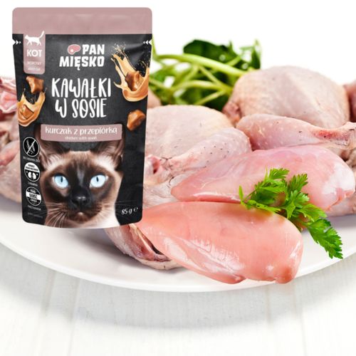 karma mokra dla kota kawałki mięsa kurczak przepiórka pan mięsko 85g kot na Arena.pl