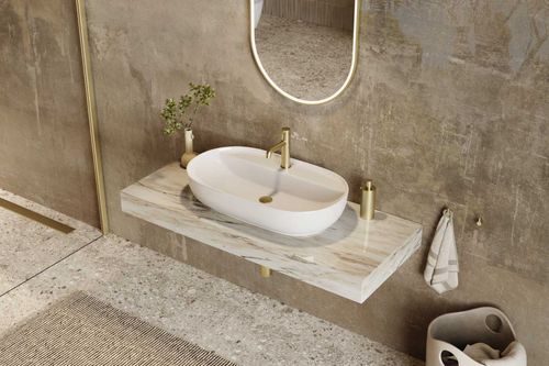 Jima umywalka nablatowa 71x41 cm owalna z otworem na baterię, biały połysk na Arena.pl